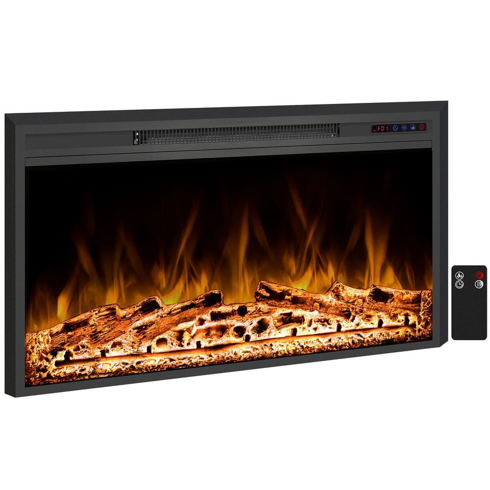 25" Electric Fireplace Insert with Multi-Color Flame, 750/1500W, Black