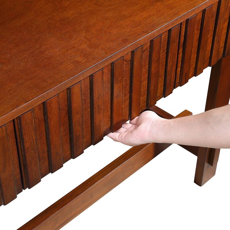 52 inch Sofa Table with Storage Drawers, Mid Century Farmhouse Fluted Console Table with Solid Wood Legs