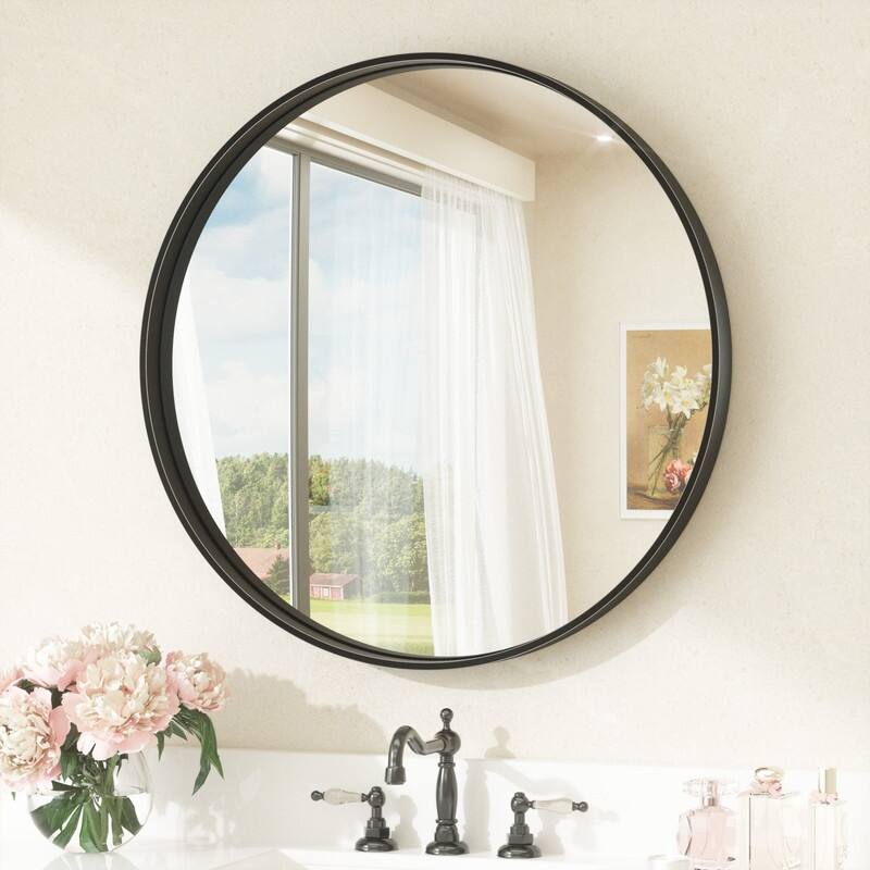 Keonjinn Round Framed Bathroom Wall Mirrors - 24x24 - Black