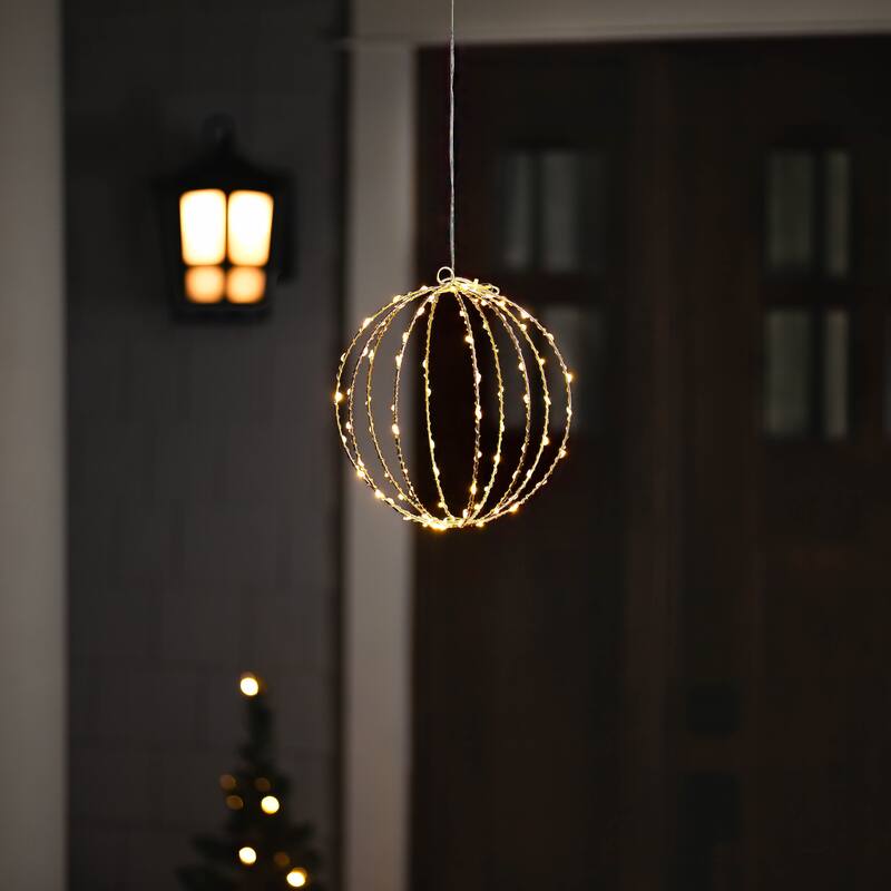 8-Inch LED Lighted Christmas Hanging Ball Decoration Warm White Lights
