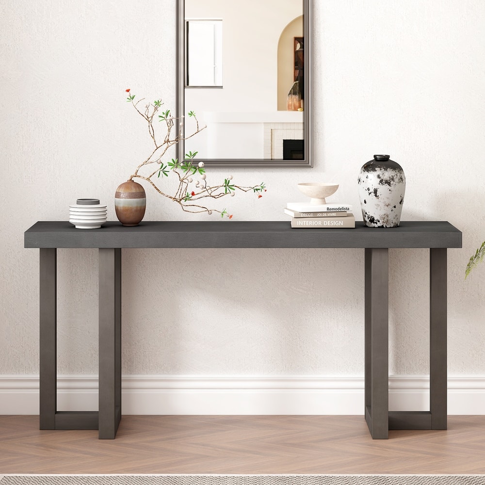Geometric Design Console Table Entryway Table for Hallway Living Room, 63" Long Sofa Side Table with Solid Pine Legs