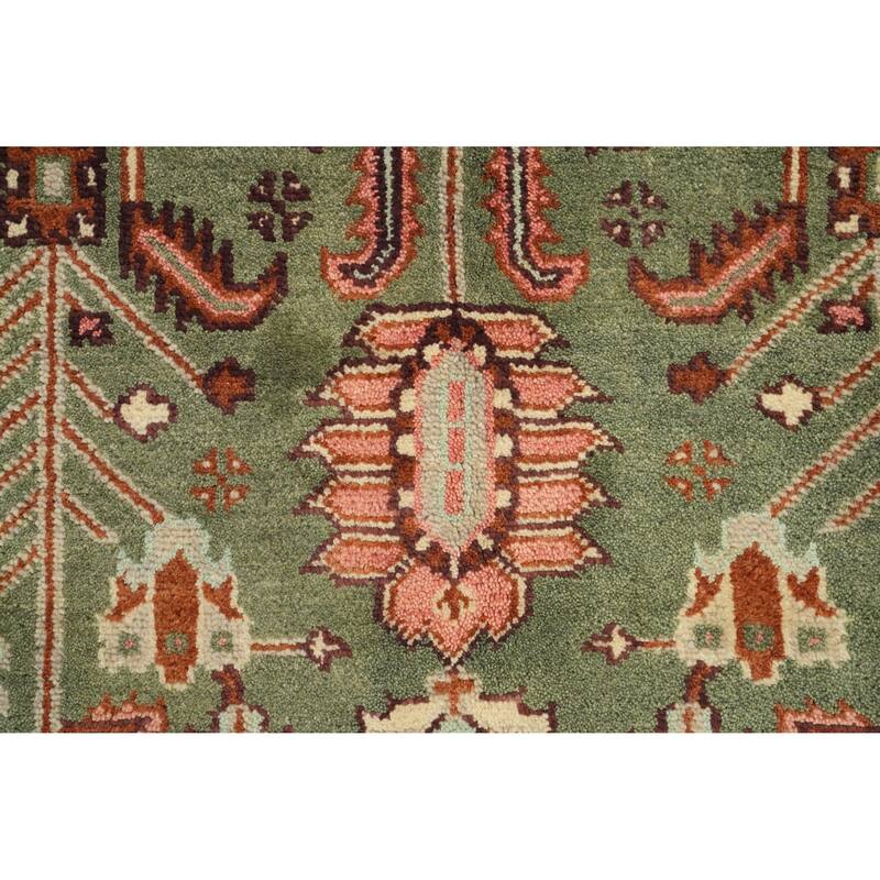 Hand Knotted Oriental 100% Wool Carpet Transitional All-Over Green Oushak Area Rug - 9' 9'' X 7' 9''