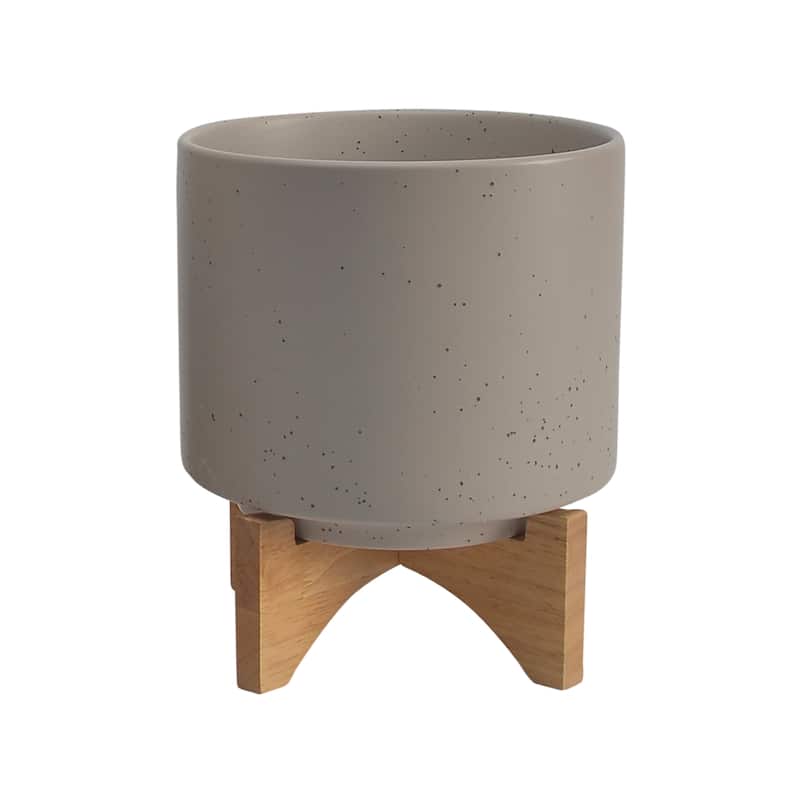 Sagebrook Home Ceramic Planters with Bamboo Stand Indoor/Outdoor