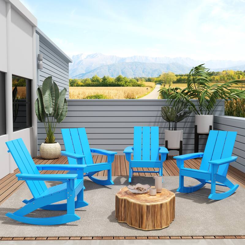 Shoreside Modern Eco-Friendly All Weather Poly Adirondack Rocking Chairs (Set of 4) - Pacific Blue