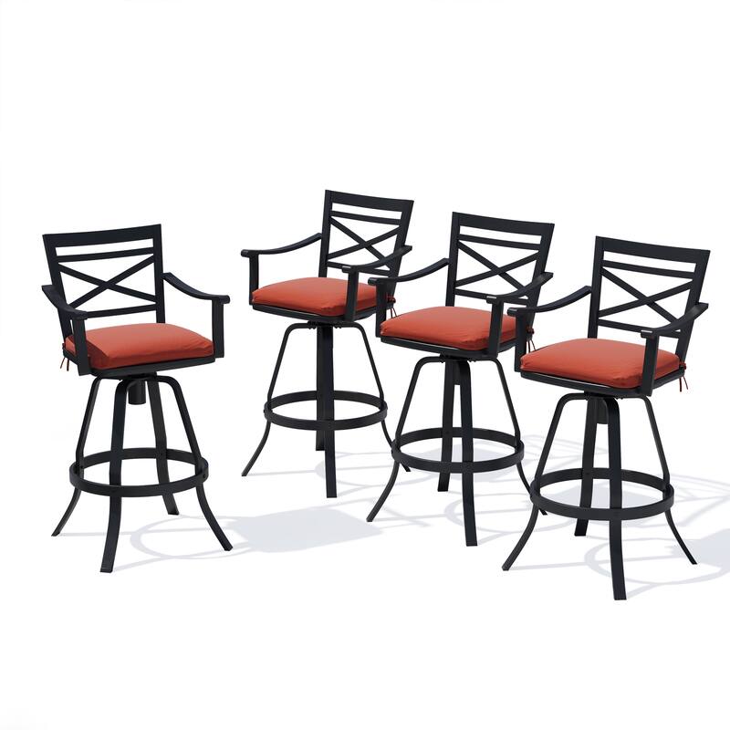Outdoor Bar Stools Patio Cast Aluminum Swivel Barstools with Sunbrella Cushion - Red - 4PC