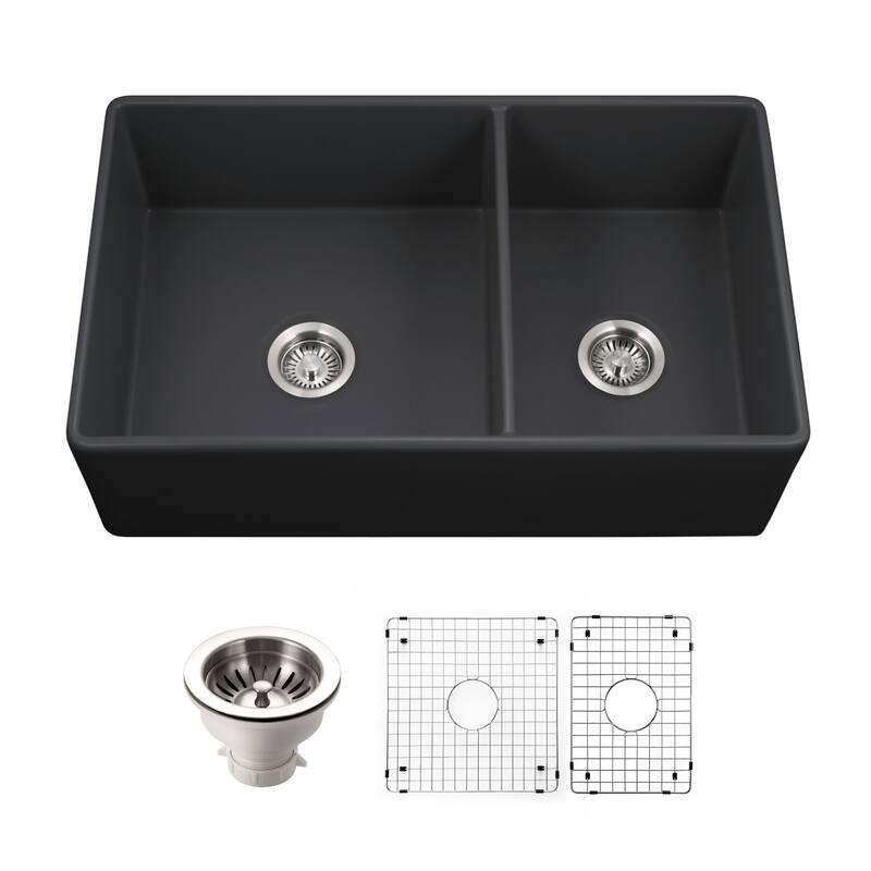 Houzer PTD-6040-C Platus 33" Farmhouse Double Basin Fireclay Kitchen
