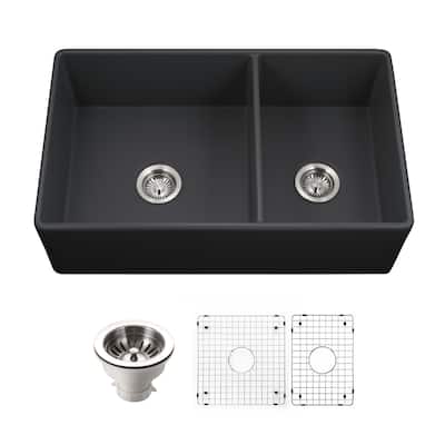 Houzer PTD-6040-C Platus 33" Farmhouse Double Basin Fireclay Kitchen