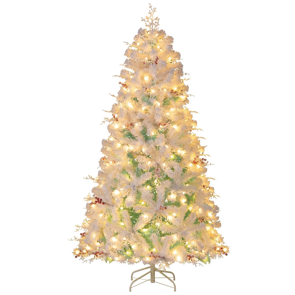 Gymax 6 FT Pre-lit Artificial Christmas Tree w/599 Snow Flocked Branch