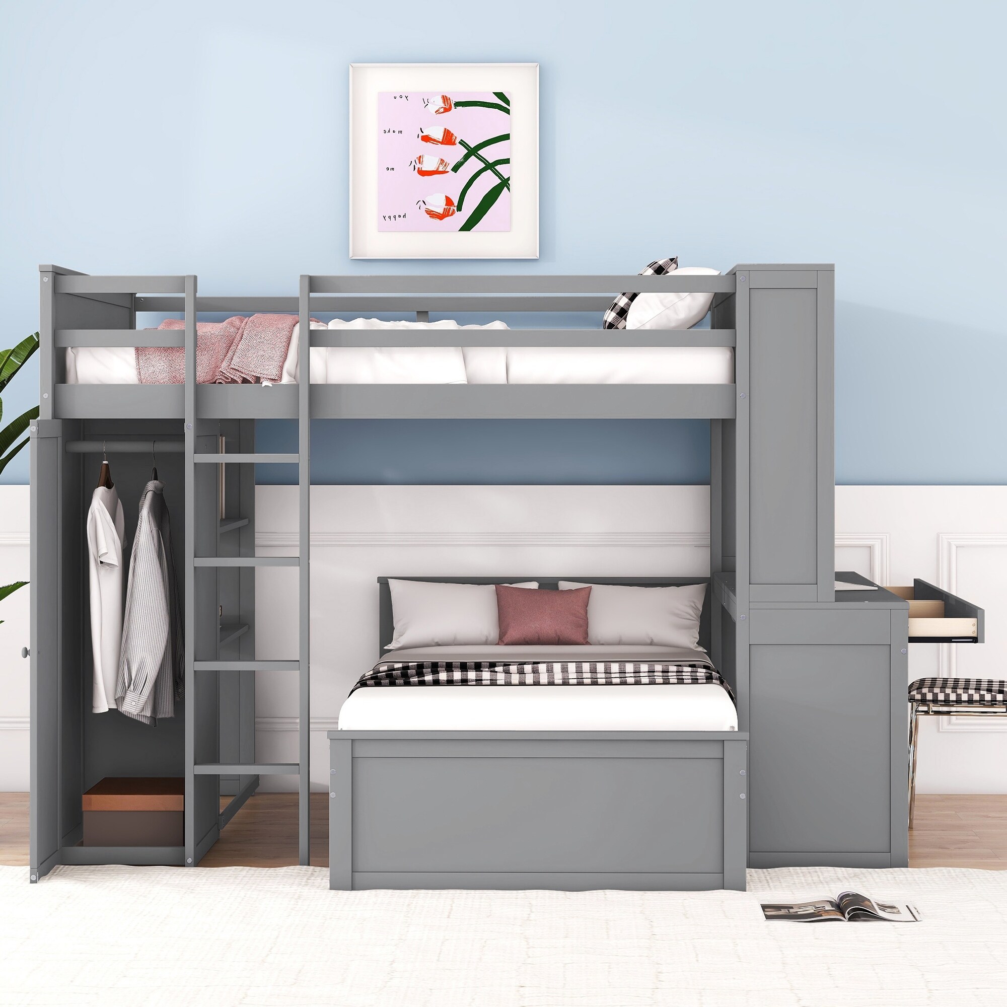 L shaped bunk beds with desk sale