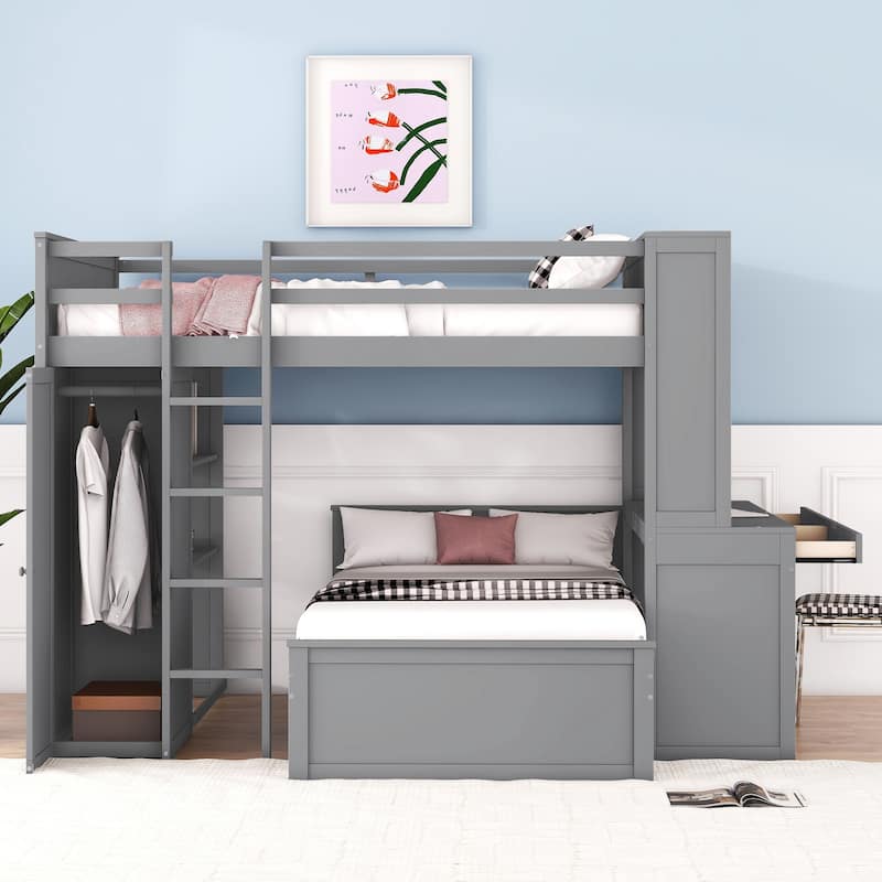 Twin over Full Pine Loft Bed with Stand-alone