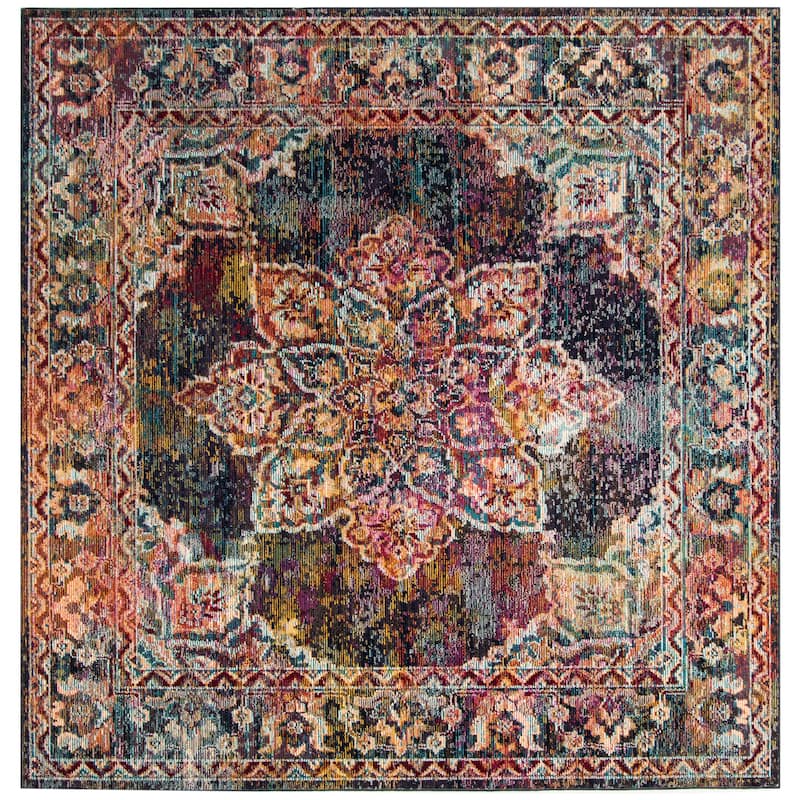 SAFAVIEH Crystal Bertilia Vintage Boho Medallion Rug - 7' Square - Navy/Light Blue