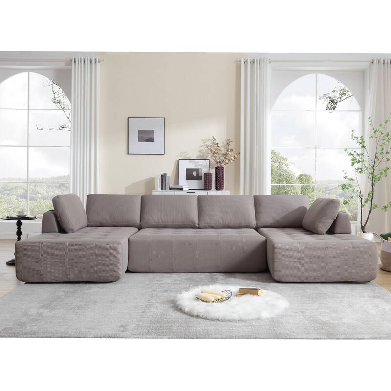 U-Shaped 6-Seat Sofa with Breathable Mesh Fabric, for Living Room and Apartment