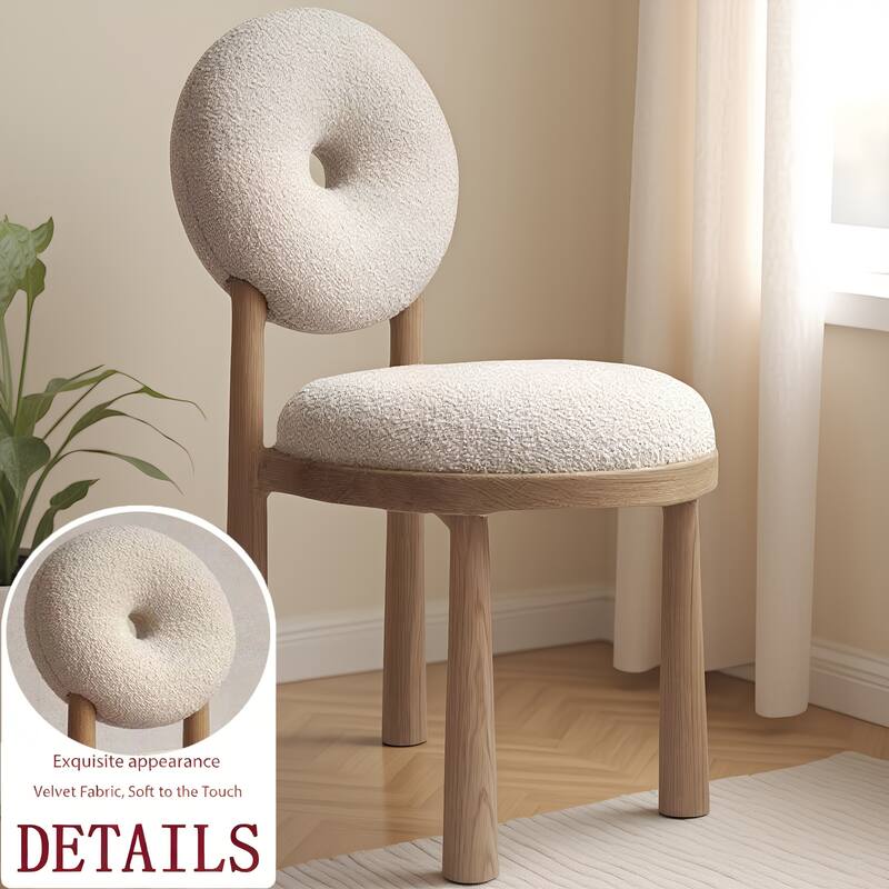 Comfortable Round Fabric Back Dining Chair with Wood Legs