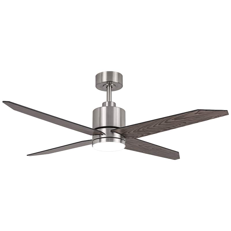 52" Modern Wooden 4-blade Brushed Nickel Ceiling Fan with Light and Remote