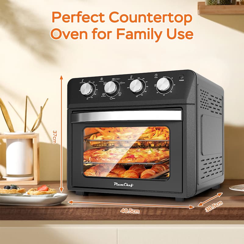 Plum Chef Air Fryer Oven 27.5QT, 6-in-1 Countertop Oven, Air Fry, Bake, Broil, Toast, Warm, Dehydrate, 4 Knob Control, 1600W