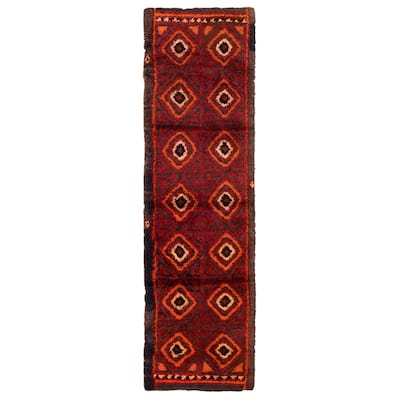 ECARPETGALLERY Hand-knotted Afghan Shiravan Red Wool Rug - 3'3 x 11'10