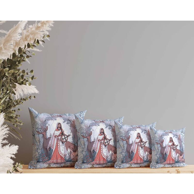 Forest Melodies Indoor/Outdoor Reversible Throw Pillow Blue and Red