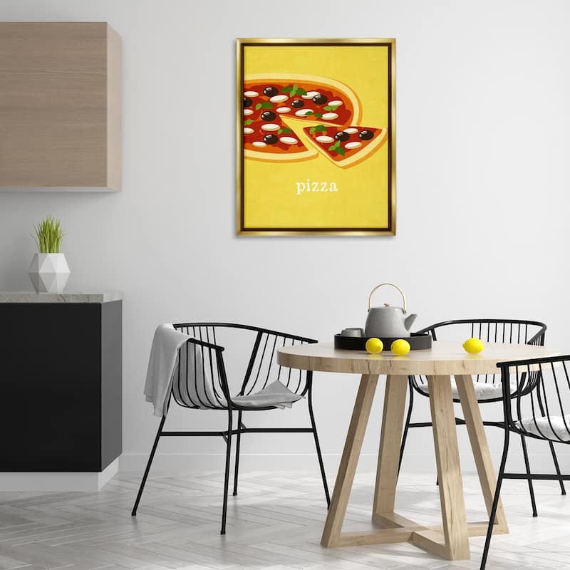 Stupell Delicious Pizza on Yellow Framed Floater Canvas Wall Art Design By Kim Allen