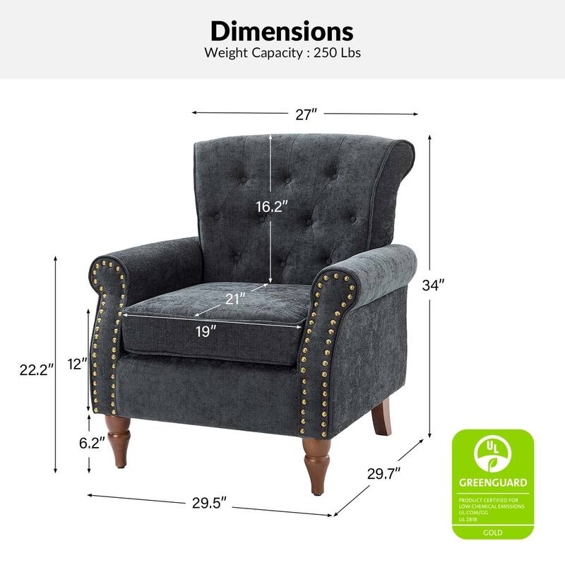 Indiges Comfy Upholstered Accent Armchair with Tufted Back Set of 2 for Bedroom Reading Office