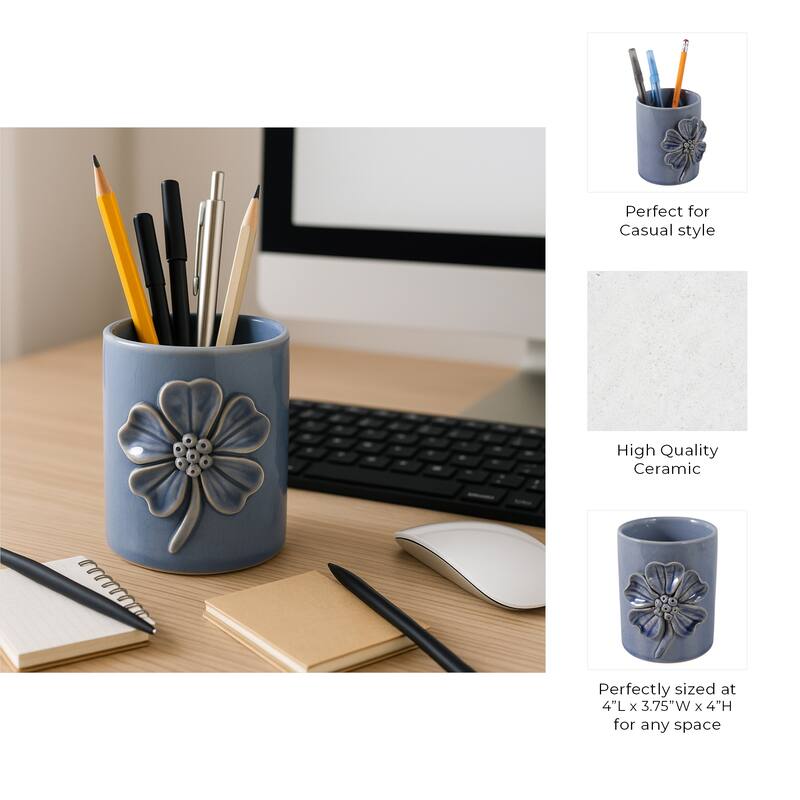 Ceramic Cute Pencil Cup Decorative Flower Office Desk Accessory