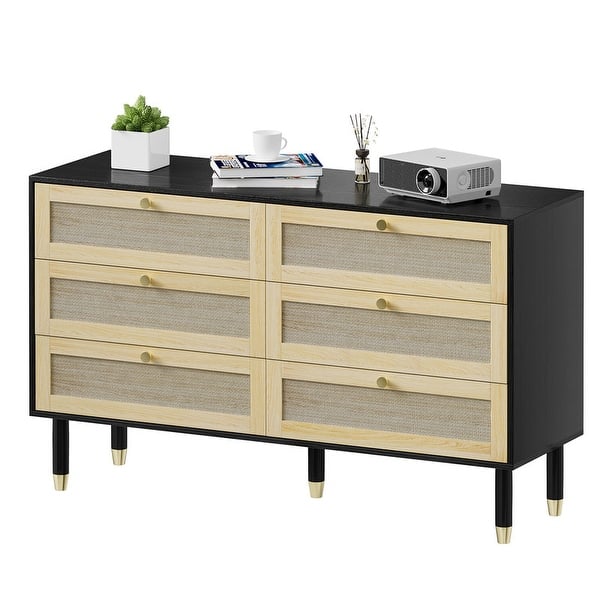 Black Rattan Dresser 6 Drawers Wicker Drawer Chest - Bed Bath & Beyond -  38317908