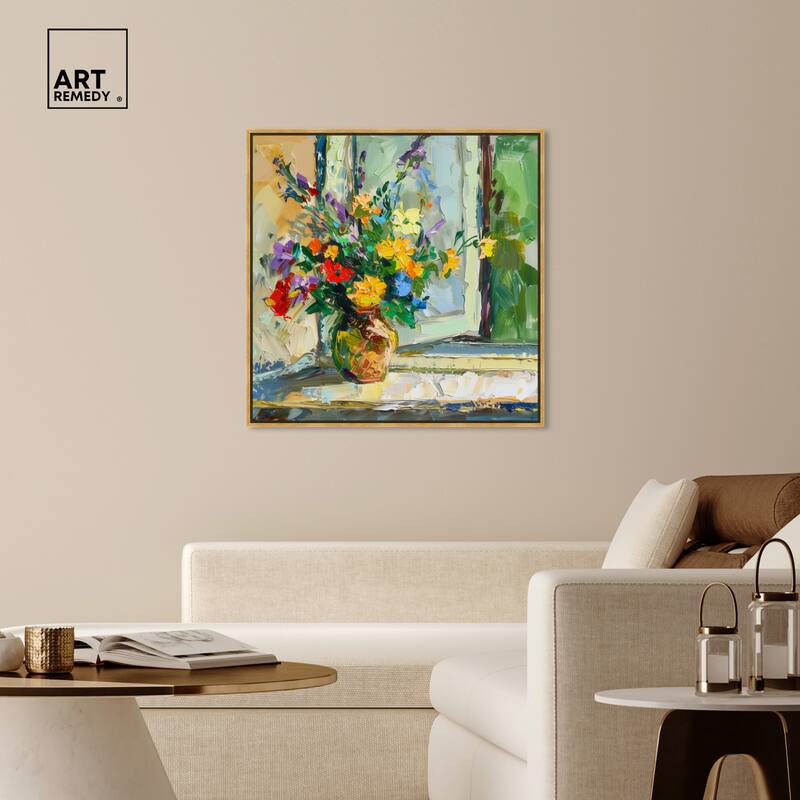 Art Remedy Vase By The Window Framed Impressionism 1 Piece Canvas Wall Art /Monet And Van Gogh Inspired Art