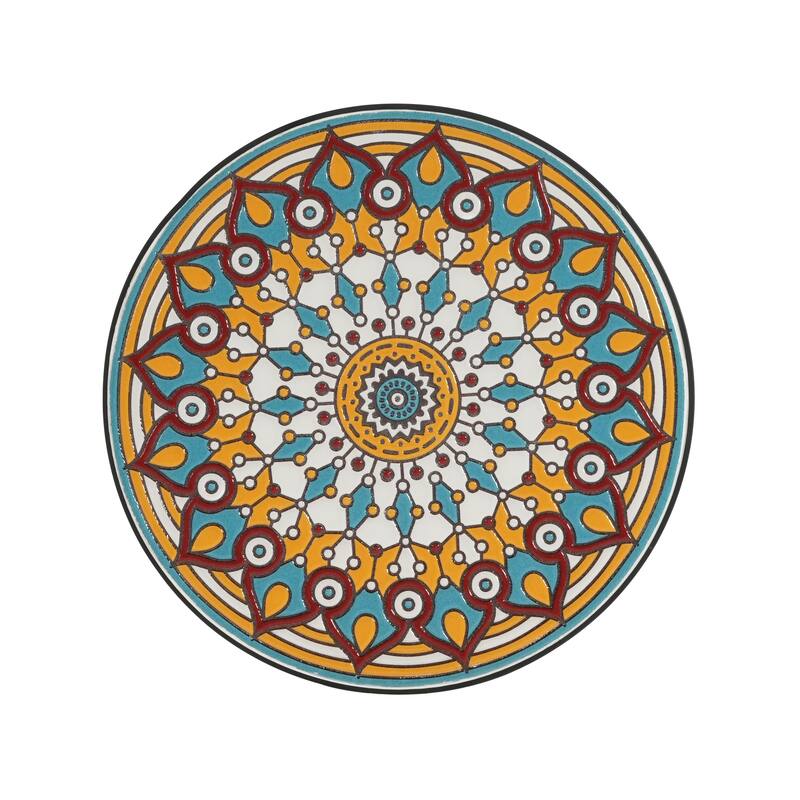 Round Ceramic Outdoor Side Table,Colorful+Black