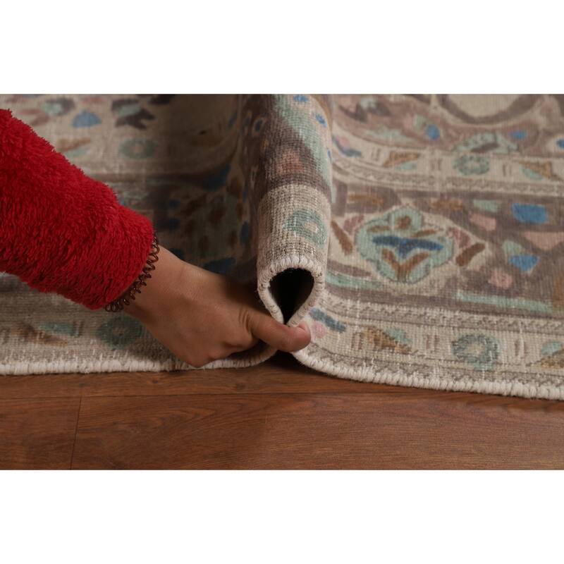 Floral Tabriz Persian Rug Hand-Knotted Traditional Beige Wool Carpet - 6'8"x 10'0"
