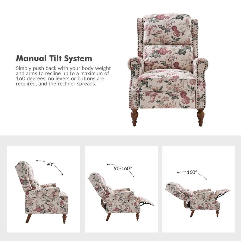 Terri Classic Cutaway Arms with Nailheads Manual Recliner for Living Room by HULALA HOME