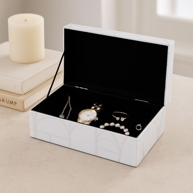 Decorative Glass Sparkly Storage Box with Stone Top - 8"