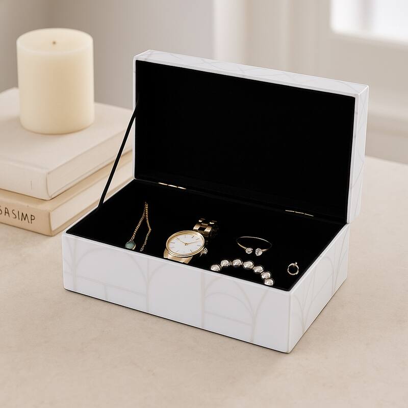 Glass and Wood Glam Decorative Contemporary Box with Stone Accent