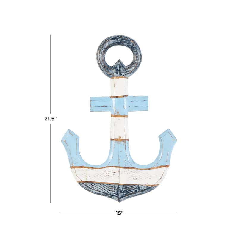 Wood Anchor Distressed Home Wall Decor with Brown and Cream Accents - Blue - Roche River Decor