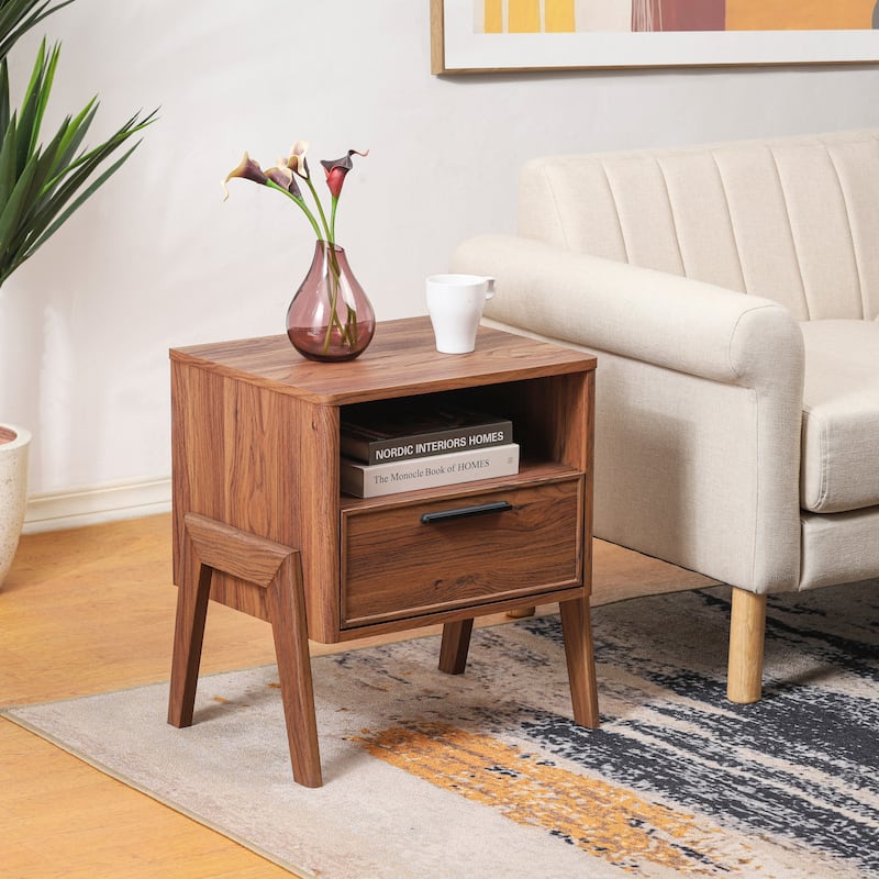NPD Furniture Heaton Side Table 1 Drawer - Walnut - Veneer