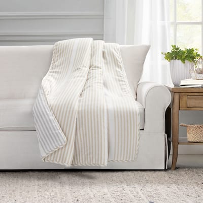 Lush Decor Farmhouse Drew Stripe Silver-Infused Antimicrobial Throw Blanket
