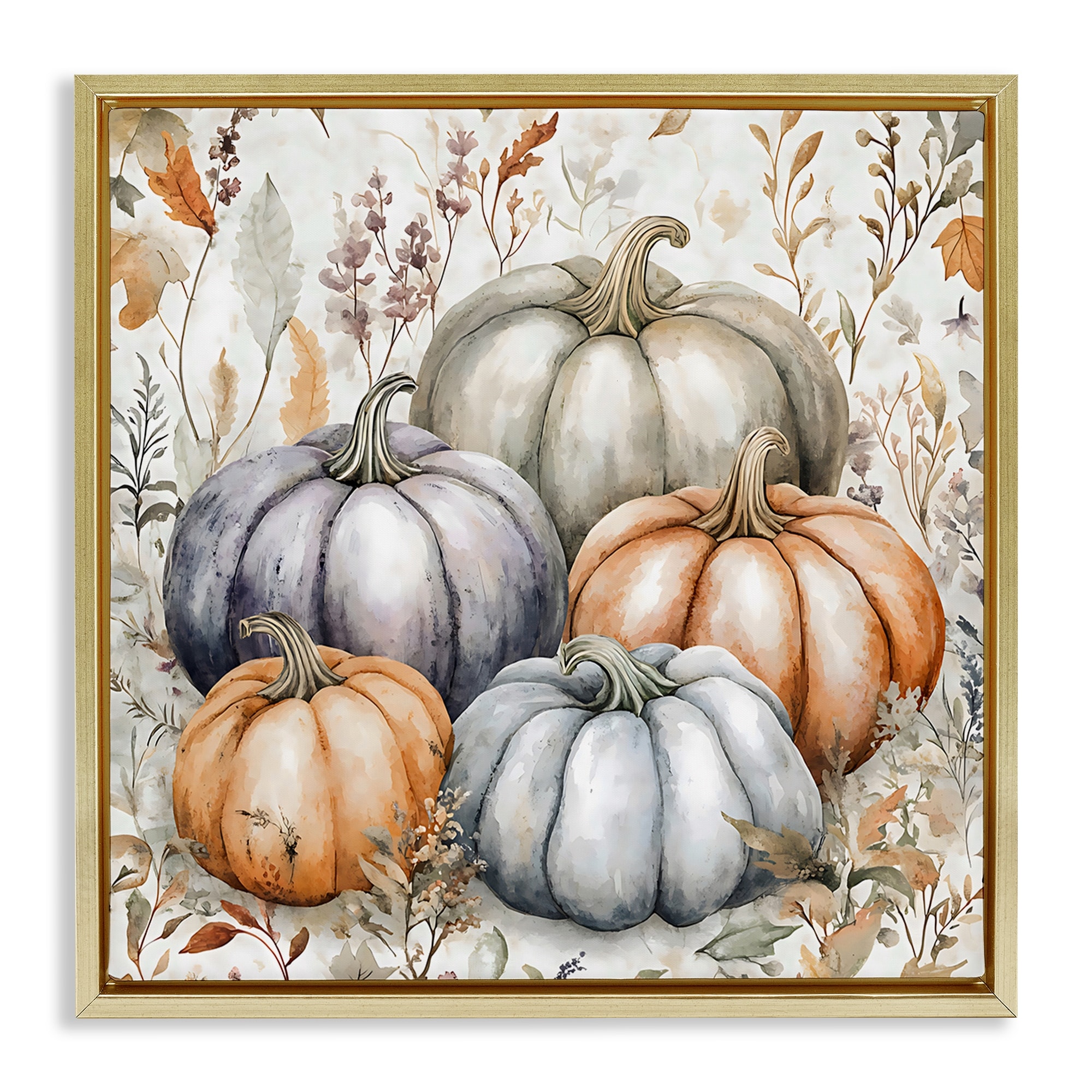 Stupell Watercolor Pumpkin Harvest Framed Floater Canvas Wall Art Design By Creative Studio