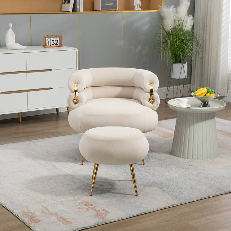 Velvet Accent Chair Modern Upholstered Armchair Tufted Chair with Metal ...