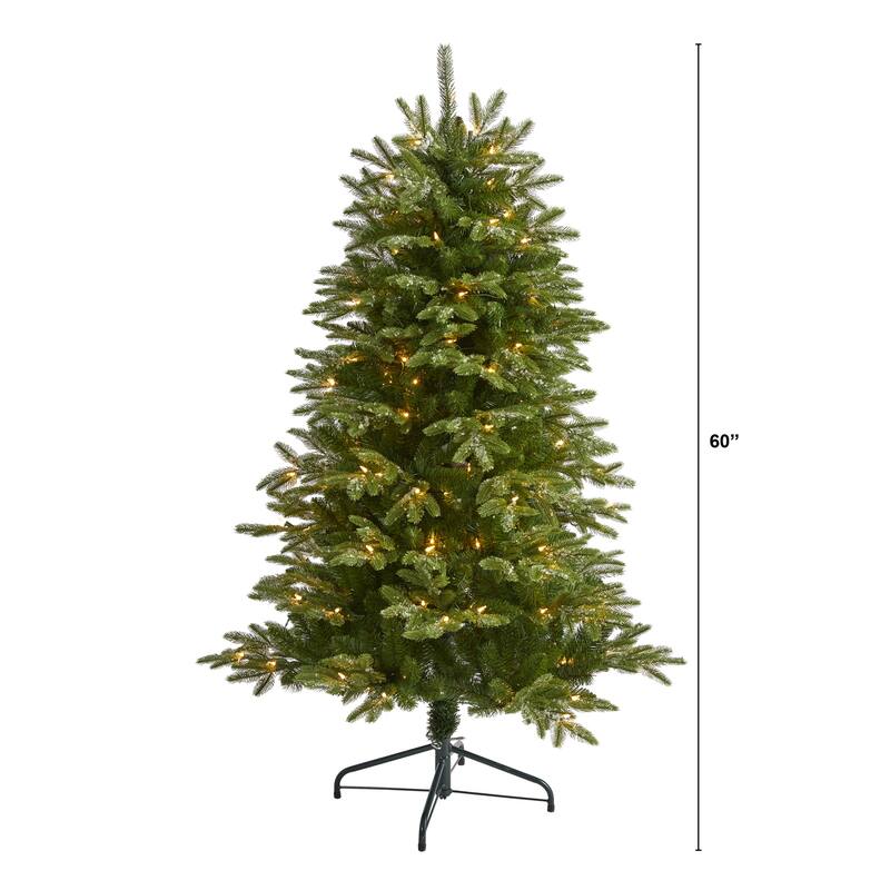 5ft. Snowed Grand Artificial Christmas Tree with 150 Clear Lights and 462 Branches - Charming X-Mas Cornerpiece