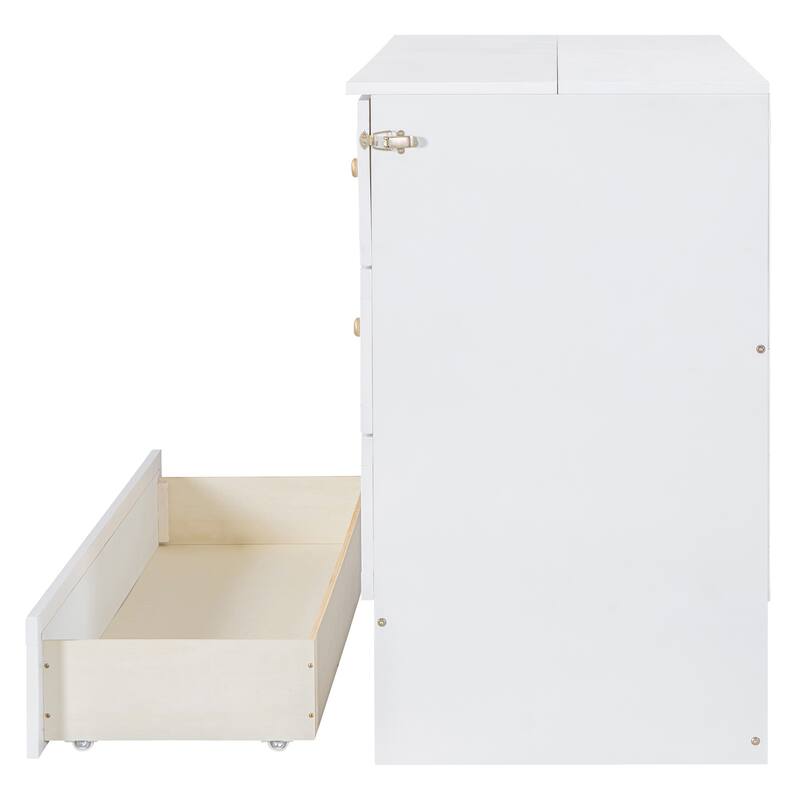 White Queen Size Murphy Bed with Versatile Storage & Large Drawers