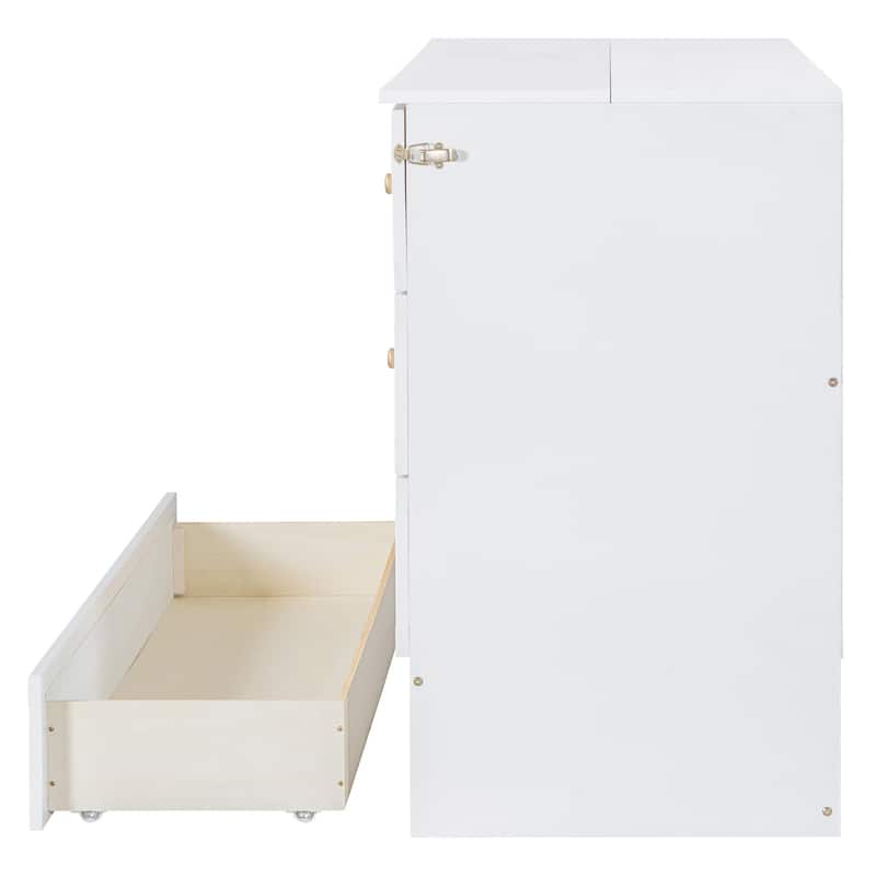 White Queen Size Murphy Bed with Versatile Storage and Large Drawers