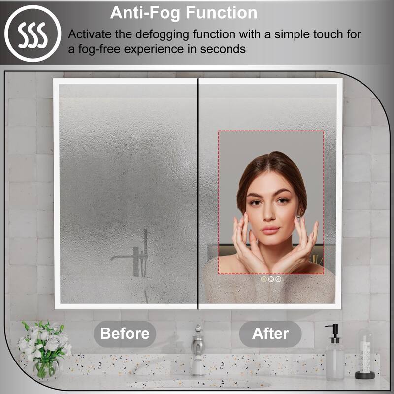 Kylo Aluminum LED Medicine Cabinet with Mirror, Dimmable, Anti-Fog, Recessed/Wall Mount