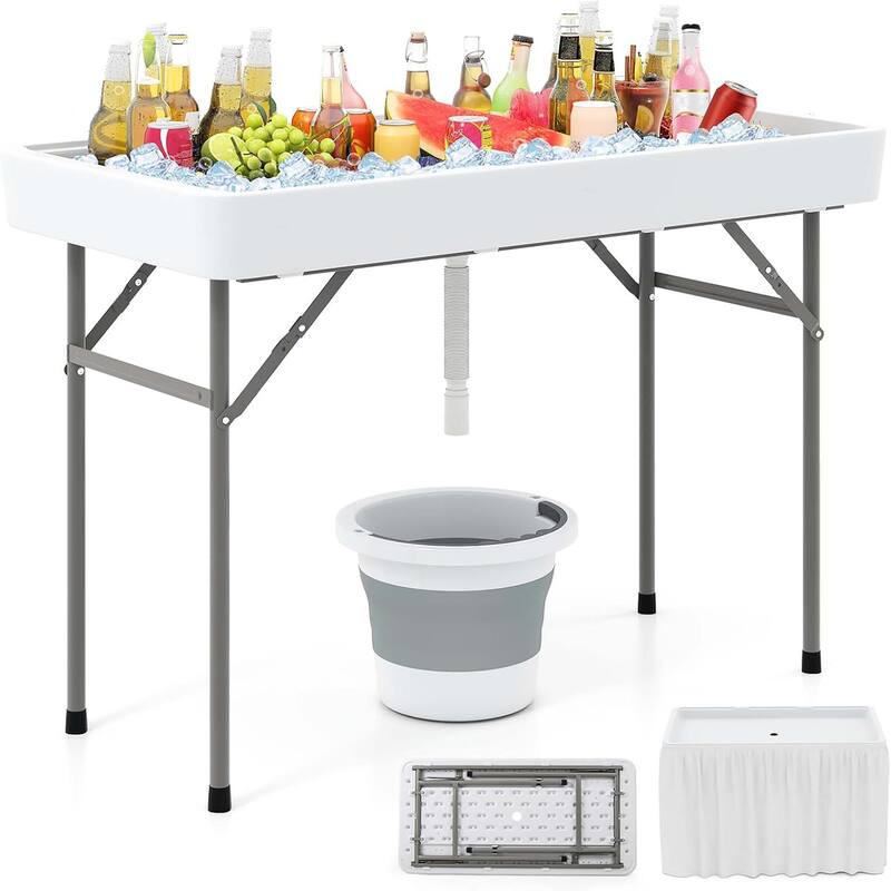 4 FT Portable Ice Table Folding Ice Cooler Table w/ Drain & Sink