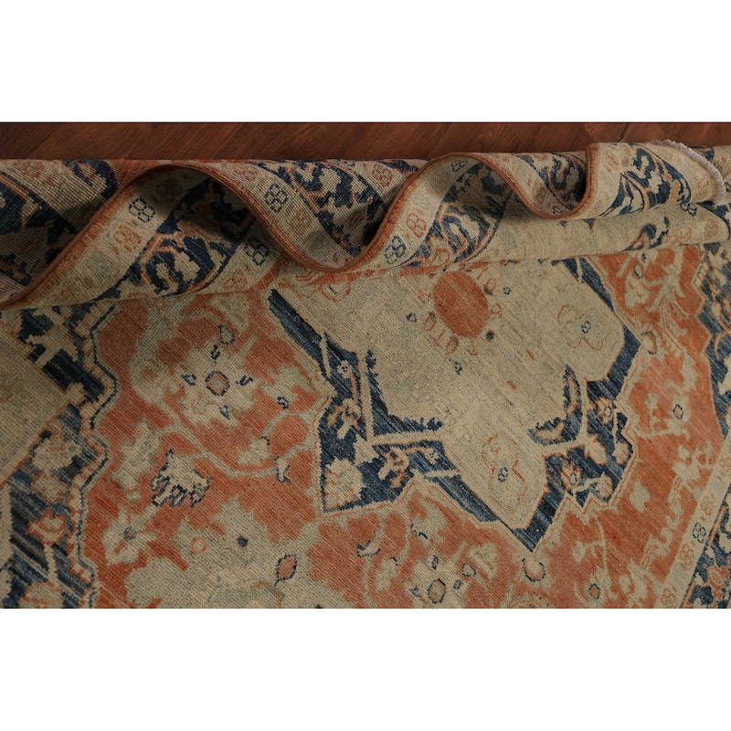 Orange & Blue Heriz Serapi Vegetable Dye Rug Hand-Knotted Wool Carpet - 5'5"x 7'7"