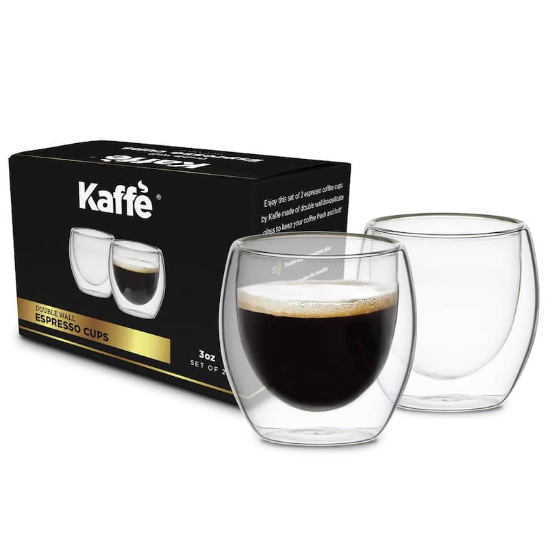 Espresso Cups by Kaffe. 3oz - Set of 2. Double-Wall Glass - 3 oz