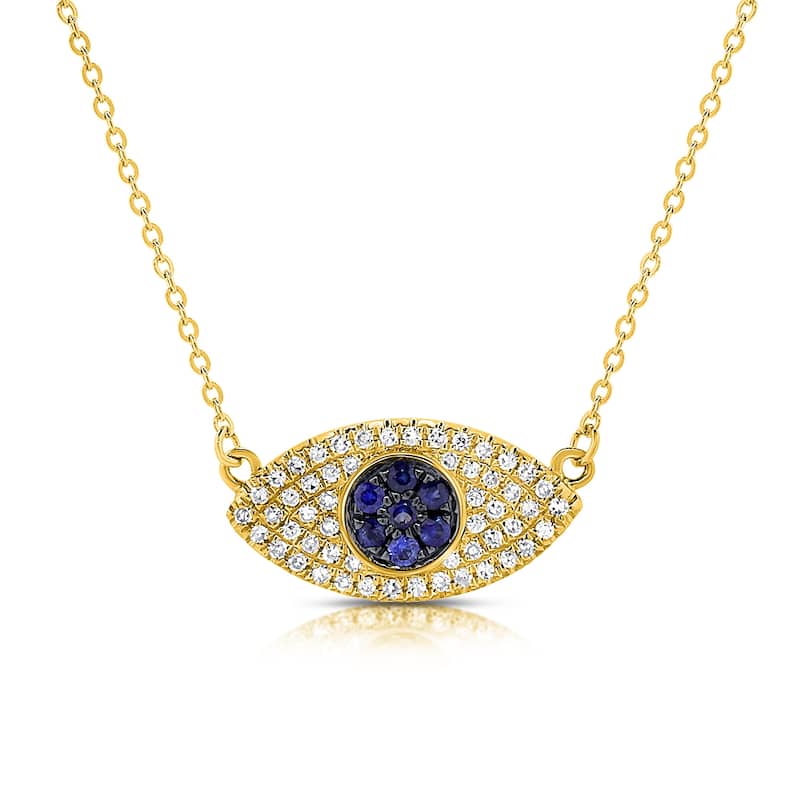 Joelle Collection Evil Eye Necklace 14K Gold Diamond & Sapphire - Yellow