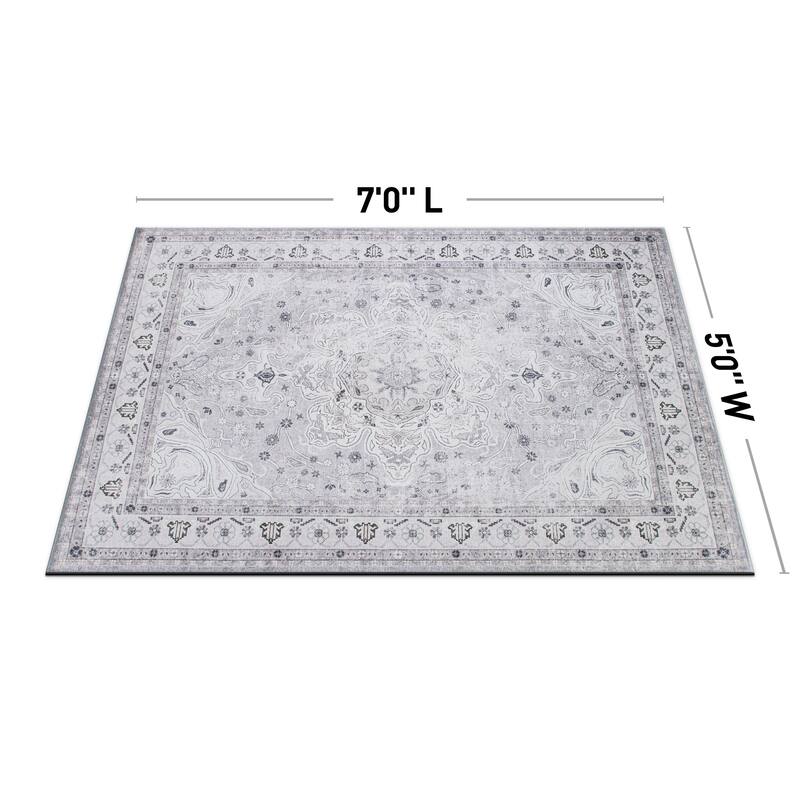 Transitional Medallion Machine Washable Area Rug