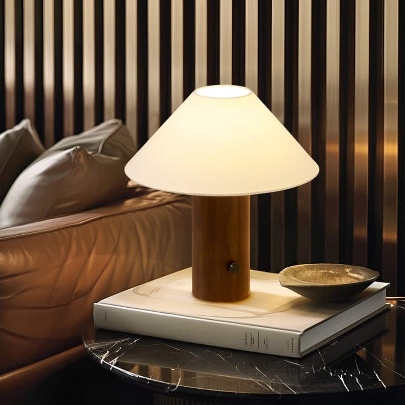 Brightech Oakley LED Walnut Brown Wood Midcentury Dimmable Bedside Nightstand Desk Lamp