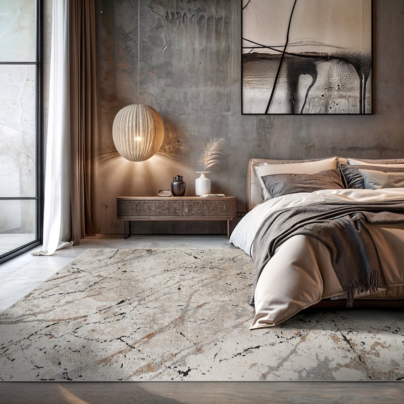 Marble Flow Area Rug - Rug for Living Room, Bedroom - Easy to Clean, Durable Polypropylene/Polyester with Jute Backing