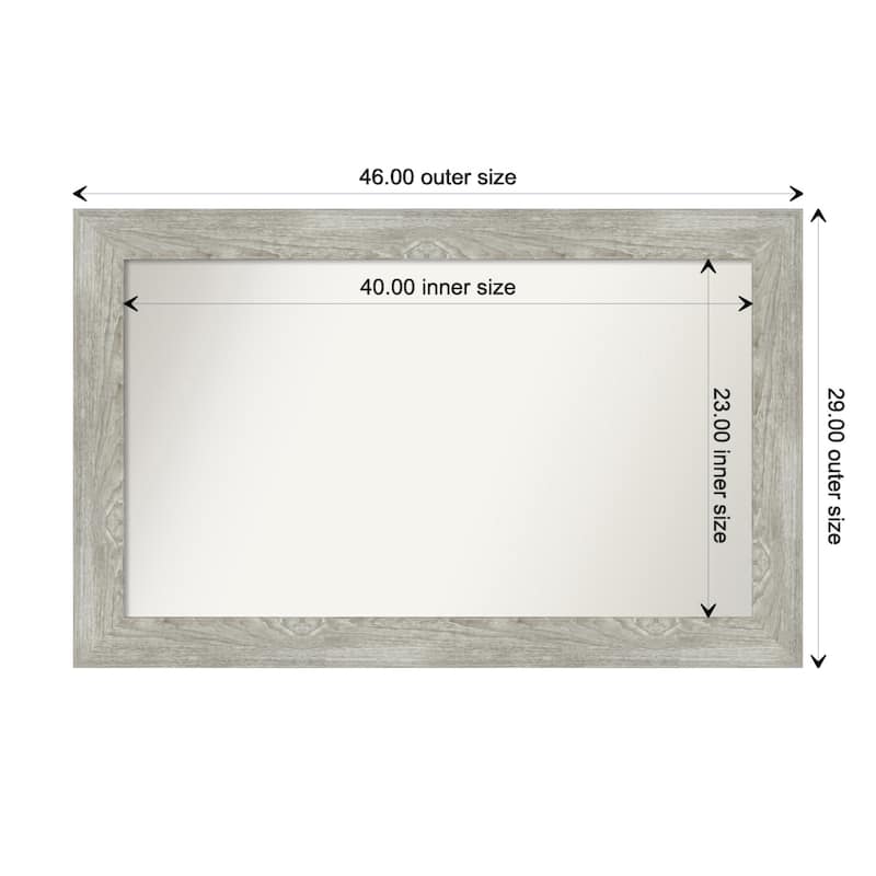 Dove Greywash Framed Non-Beveled Custom Wall Mirror, Bathroom Vanity Mirror - Outer Size: 46 x 29