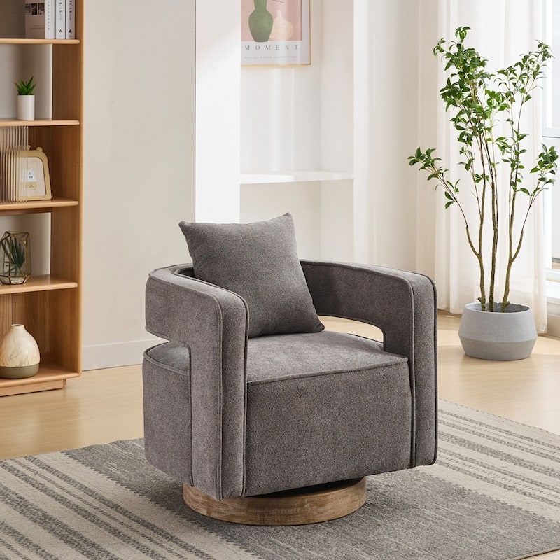 29.1"W Swivel Accent Open Back Chair With Weathered Base