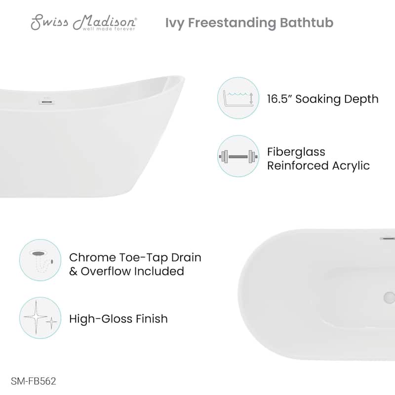 Swiss Madison SM-FB562 Ivy 60" Free Standing Acrylic Soaking Tub with